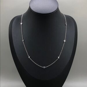 Sterling silver 925 dainty chain necklace with CZ stations FAS Thailand Vtg.